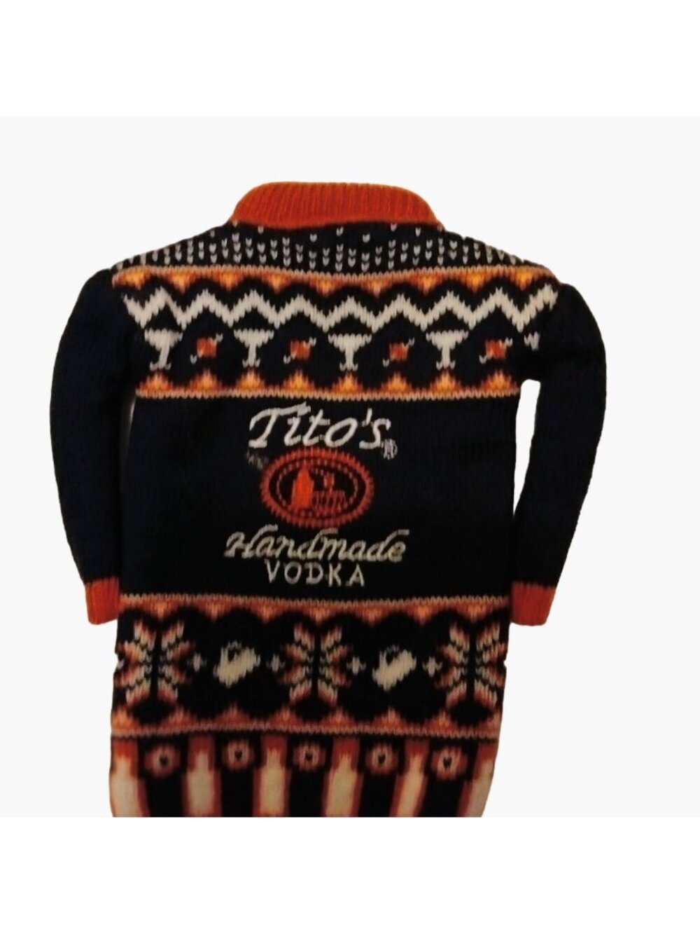 Titos Handmade Vodka Miniature Ugly Sweater Bottle Cover Coozie Koozie